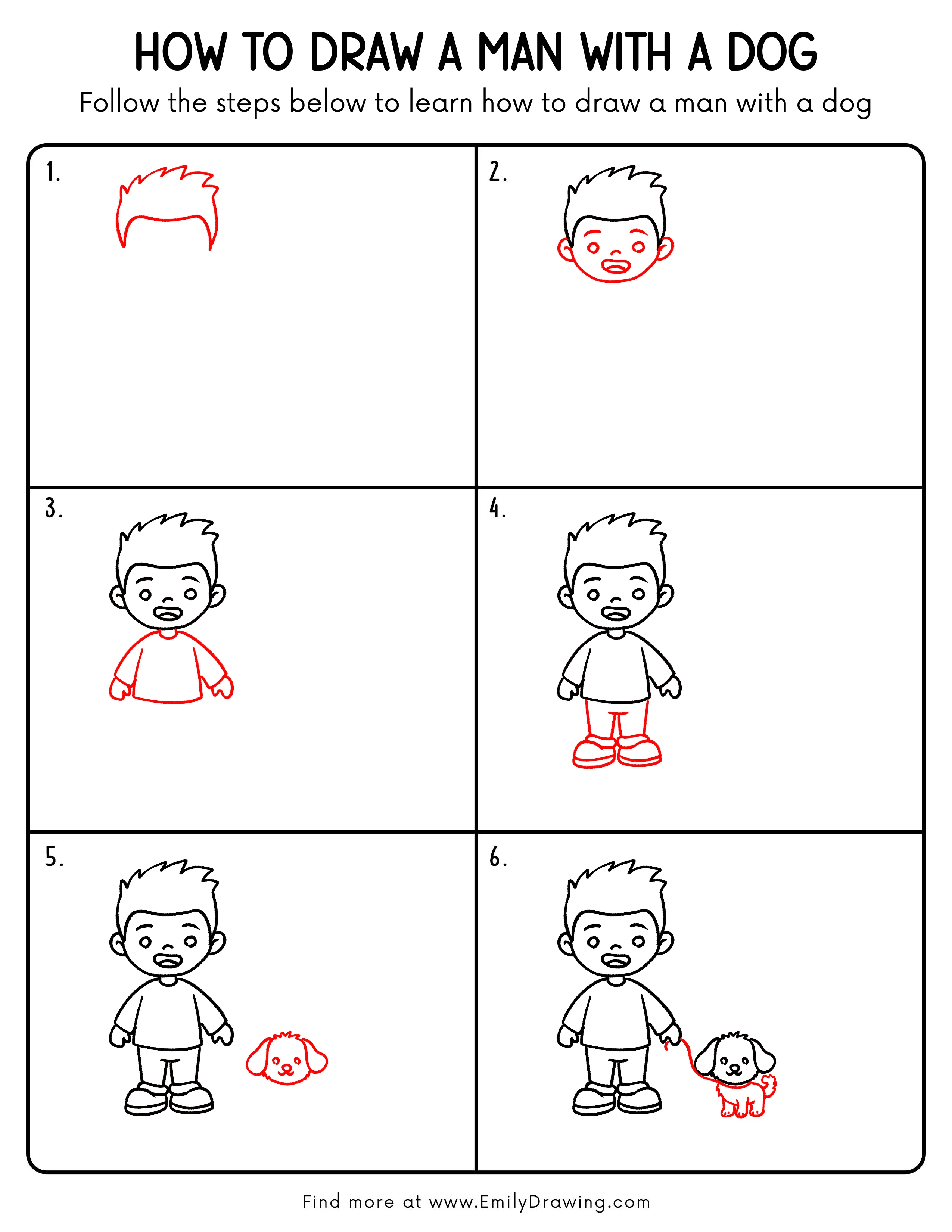 Printable Man With A Dog Drawing Guide